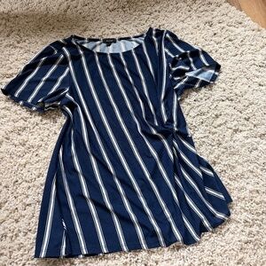 Chic AUW Navy and White Striped Short Sleeve spring attire cute women’s Top top
